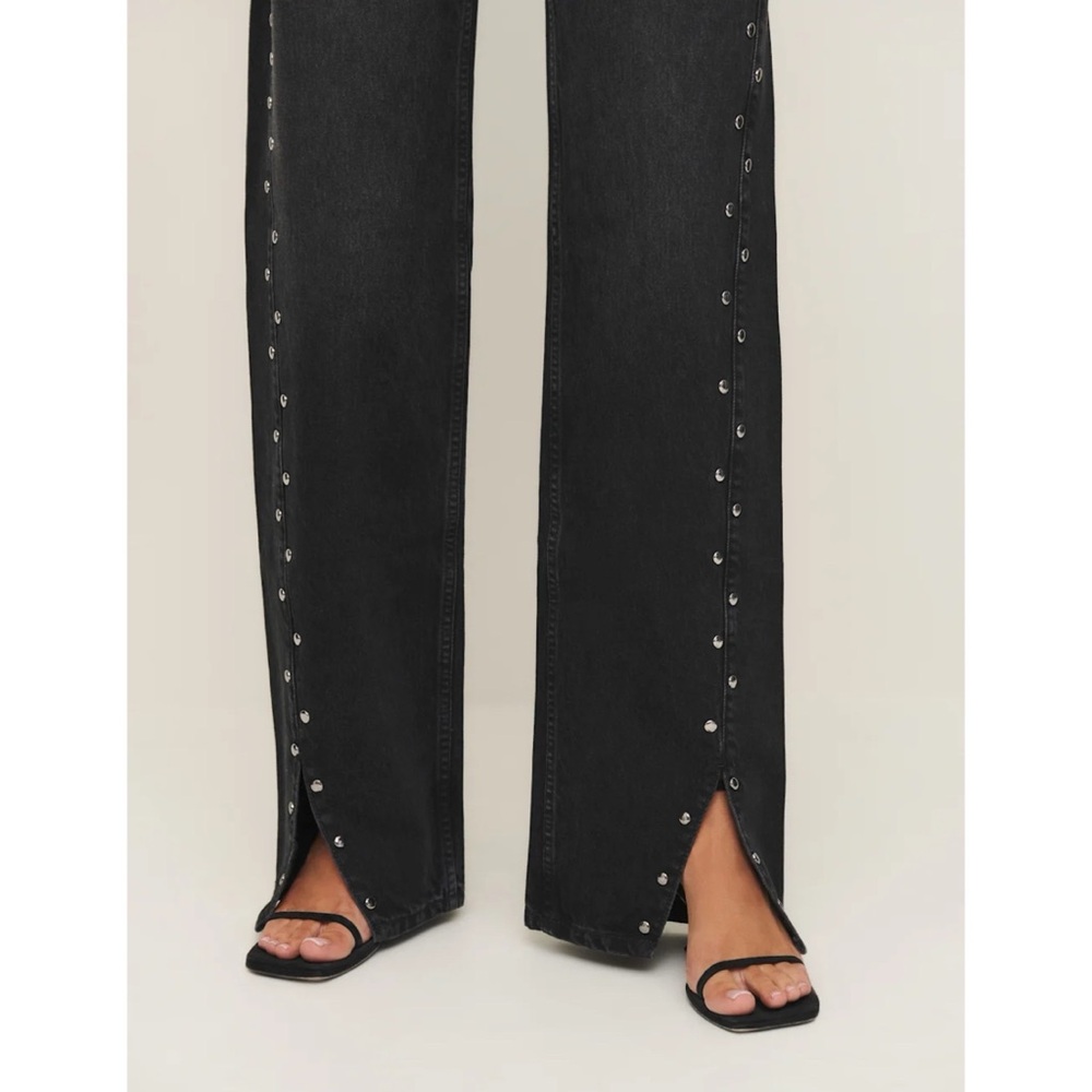 Reformation Cary Studded High-Rise Slouchy Straight-Leg Jeans Vana Black - Picture 3 of 14